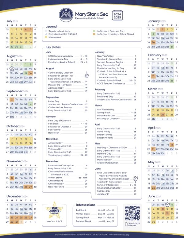 20242025 School Calendar Mary Star of the Sea School Hawaii